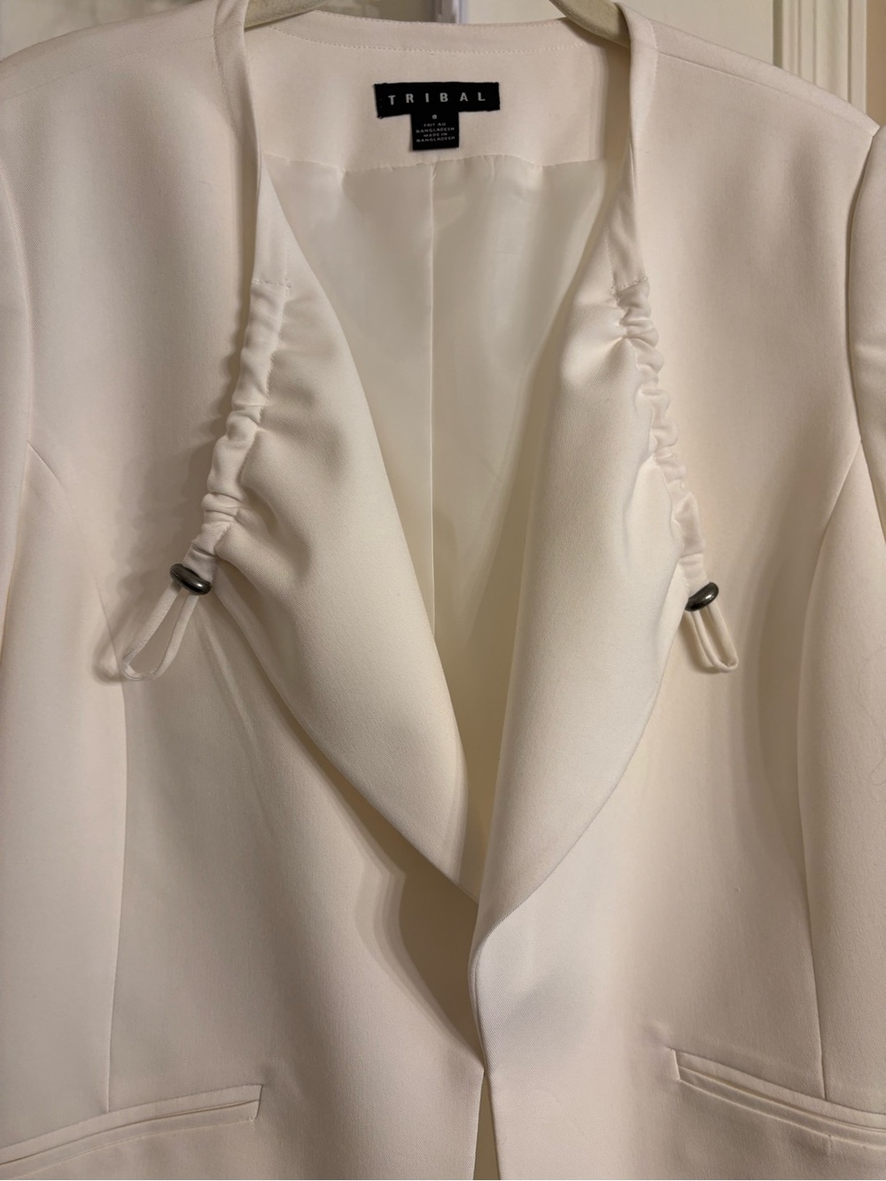 Tribal Ivory Open-Front Draped Blazer